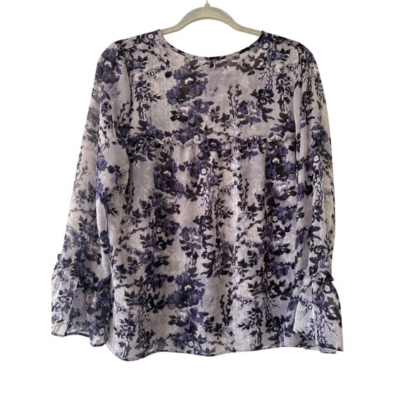 Misa Los Angeles Floral Print Sheer Long Sleeve Blouse With Tassels  Womens S - Picture 8 of 11
